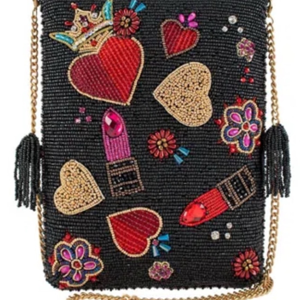 Mary Frances Embellished Black Beaded Make Me Up Crossbody Bag